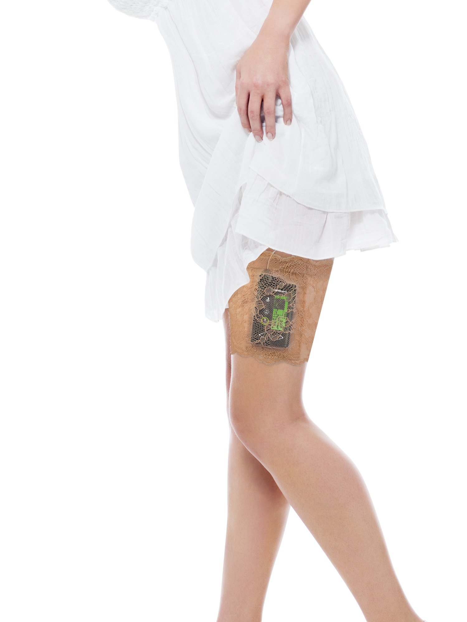 02. Picture set Dia-Lacy Leg band - Nude Dia-Lacy nėrinių diržas ant kojos insulino pompai - Image 1